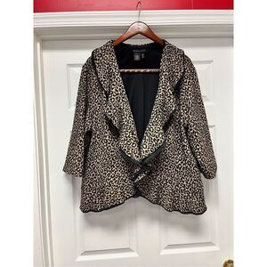 Preswick & Moore Leopard Ruffle Mob Wife Couture Peplum Jersey Jacket sz 3X EUC